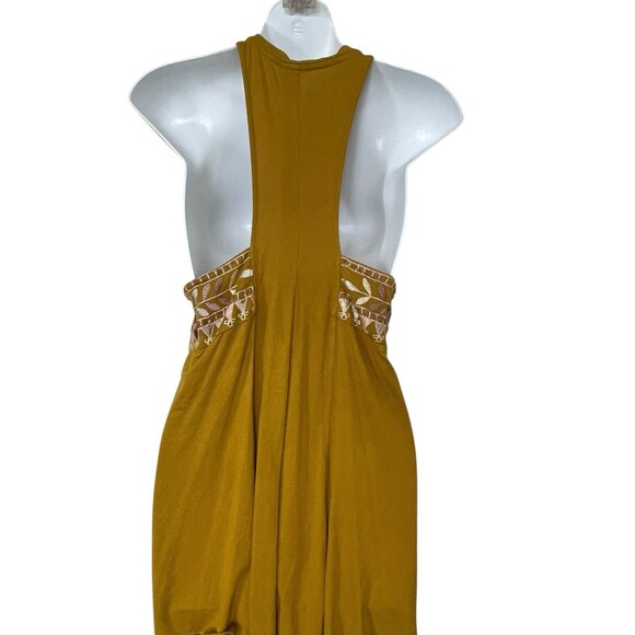 Free People Gold Mustard Embroidered Flowy Tank Top Oversized Fit SZ XS - Picture 8 of 16